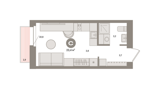 Продажа квартиры-студии 23,4 м², 3/8 этаж