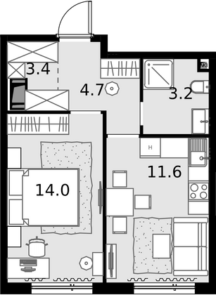 36,9 м², 1-комн. квартира, 24/28 этаж