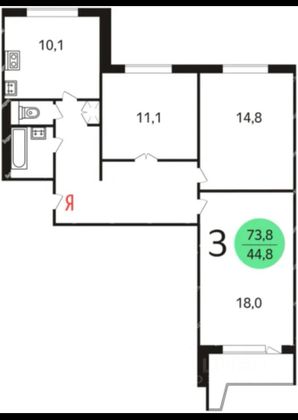 Продажа 3-комнатной квартиры 73,8 м², 10/17 этаж