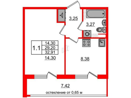 Продажа 1-комнатной квартиры 29,2 м², 4/4 этаж