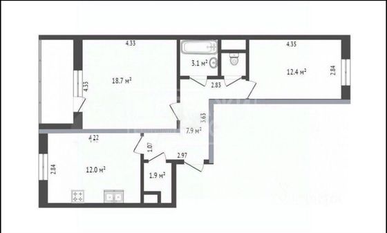 Продажа 2-комнатной квартиры 57,5 м², 12/17 этаж