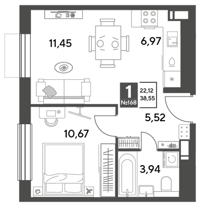 Продажа 1-комнатной квартиры 38,5 м², 10/10 этаж