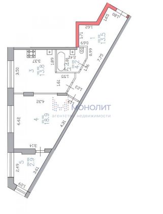 Продажа 1-комнатной квартиры 56,2 м², 10/21 этаж