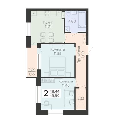 Продажа 2-комнатной квартиры 50 м², 10/10 этаж