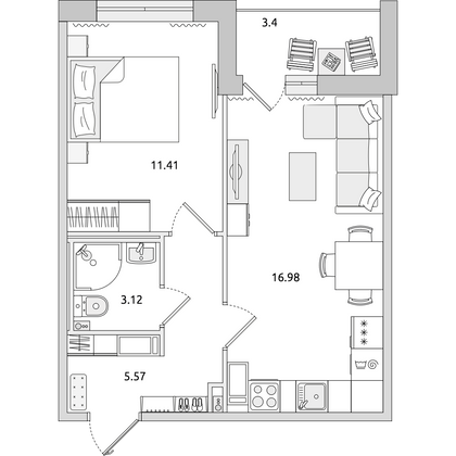 Продажа 1-комнатной квартиры 40,5 м², 11/14 этаж