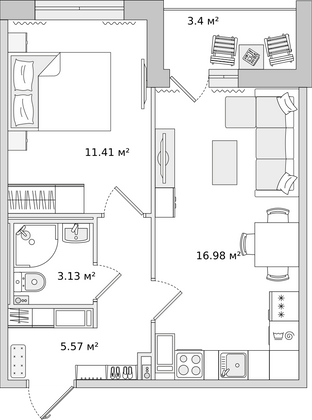 37,6 м², 1-комн. квартира, 11/14 этаж