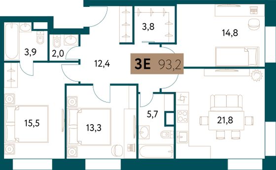 93,2 м², 4-комн. квартира, 2/28 этаж
