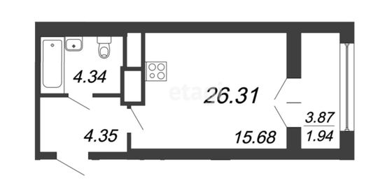 Продажа квартиры-студии 26,3 м², 13/20 этаж