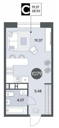 Продажа квартиры-студии 28,9 м², 1/21 этаж