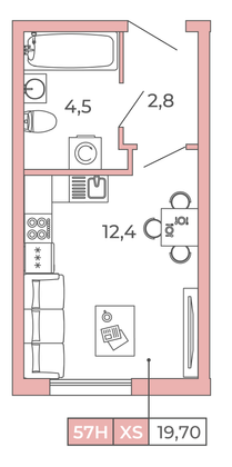 Продажа квартиры-студии 19,7 м², 2/12 этаж