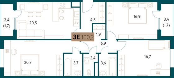 100,5 м², 4-комн. квартира, 7/28 этаж