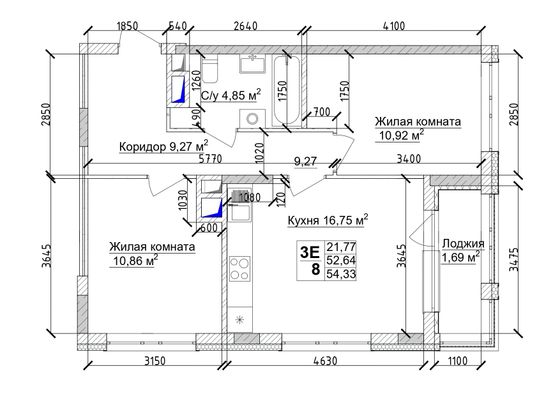 Продажа 3-комнатной квартиры 55,8 м², 11/15 этаж