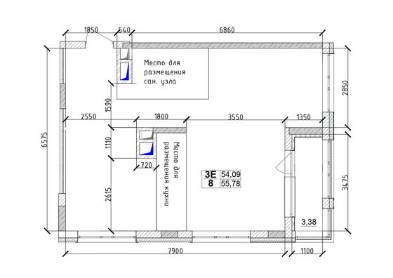 55,8 м², 3-комн. квартира, 2/15 этаж