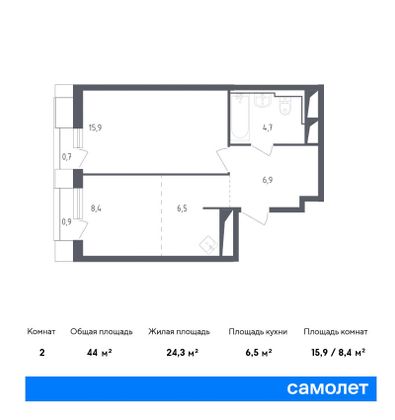 44,6 м², 1-комн. квартира, 18/32 этаж