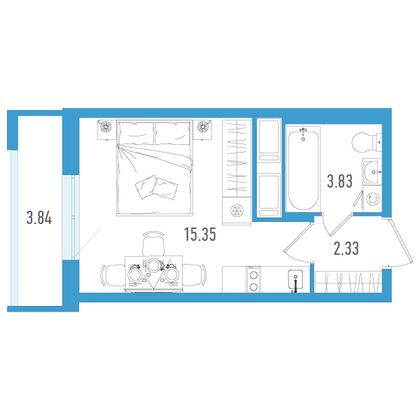 22,7 м², студия, 16/25 этаж