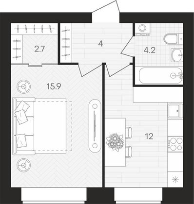 Продажа 1-комнатной квартиры 38,8 м², 3/10 этаж