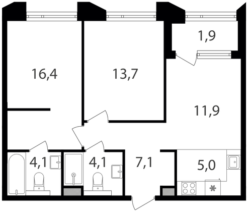 Продажа 2-комнатной квартиры 64,2 м², 5/21 этаж