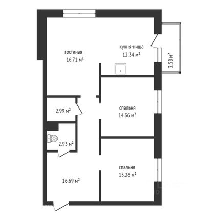 Продажа квартиры со свободной планировкой 83 м², 10/16 этаж