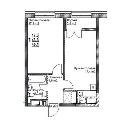 Продажа 1-комнатной квартиры 46,1 м², 21/24 этаж