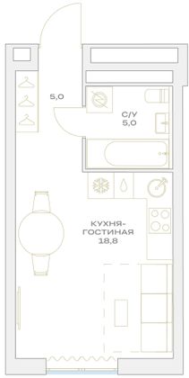 Продажа квартиры-студии 28,8 м², 20/23 этаж