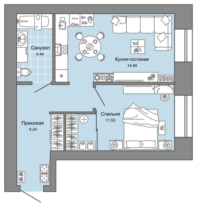 40 м², 2-комн. квартира, 1/9 этаж