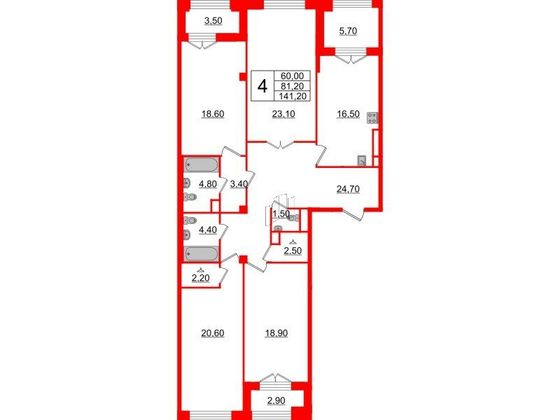 Продажа 4-комнатной квартиры 141,2 м², 6/6 этаж