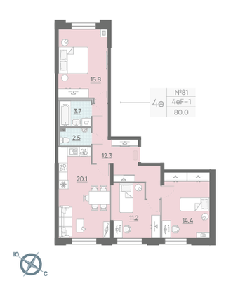 Продажа 3-комнатной квартиры 80 м², 2/23 этаж