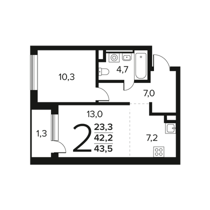 Продажа 2-комнатной квартиры 43,5 м², 1/12 этаж