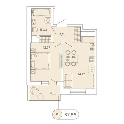 37,9 м², 1-комн. квартира, 11/12 этаж