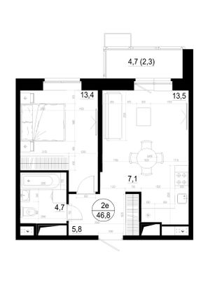 Продажа 2-комнатной квартиры 46,9 м², 5/19 этаж