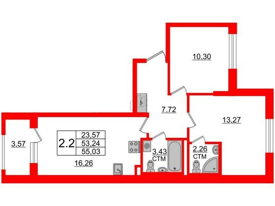 Продажа 2-комнатной квартиры 53,2 м², 1/4 этаж