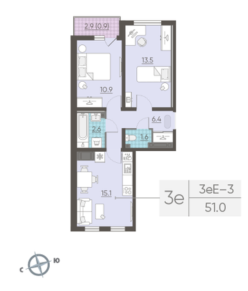 Продажа 2-комнатной квартиры 51 м², 14/22 этаж