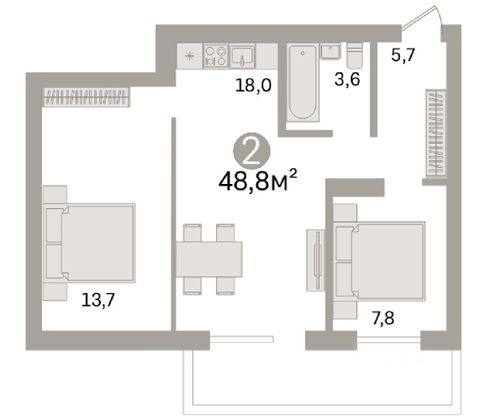 Продажа 2-комнатной квартиры 48,8 м², 6/10 этаж