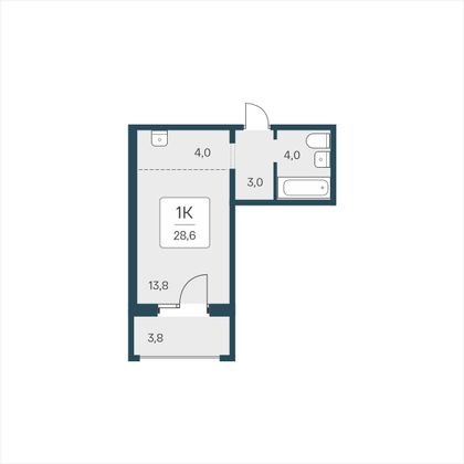 28,6 м², 1-комн. квартира, 2/18 этаж