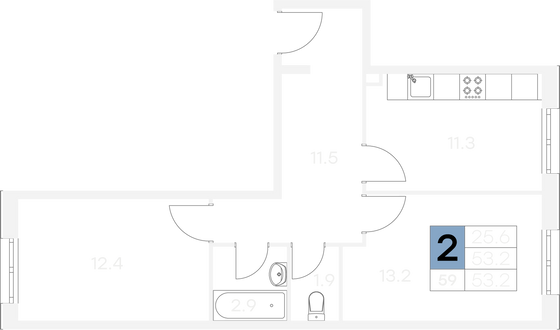 Продажа 2-комнатной квартиры 53,2 м², 1/9 этаж