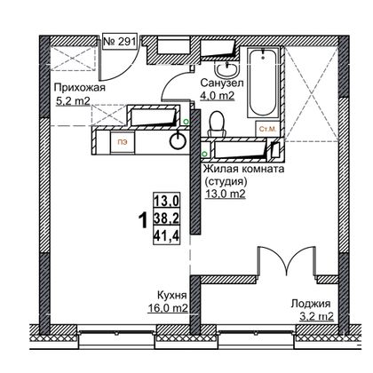 Продажа квартиры-студии 41,4 м², 20/24 этаж