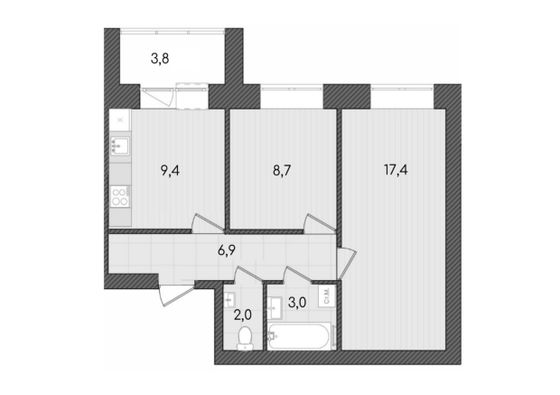 Продажа 2-комнатной квартиры 51,2 м², 1/9 этаж