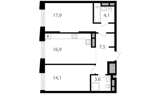 Продажа 2-комнатной квартиры 64,1 м², 2/25 этаж