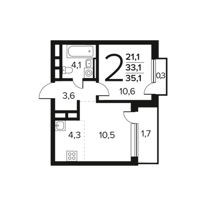 35,1 м², 2-комн. квартира, 8/12 этаж