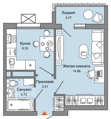 32 м², 1-комн. квартира, 8/8 этаж