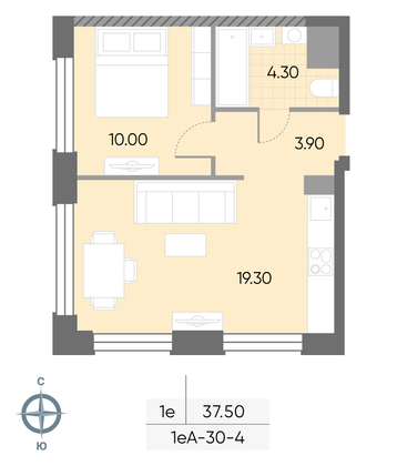 Продажа 1-комнатной квартиры 37,5 м², 4/30 этаж