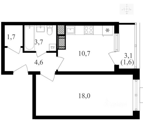 Продажа 1-комнатной квартиры 40,8 м², 12/25 этаж