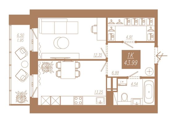 Продажа 1-комнатной квартиры 43,7 м², 23/23 этаж