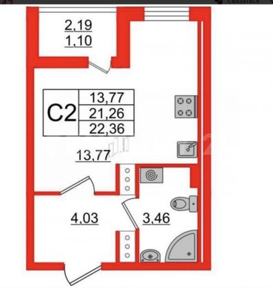 Продажа квартиры-студии 21,4 м², 3/12 этаж