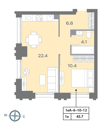 Продажа 1-комнатной квартиры 43,4 м², 11/32 этаж