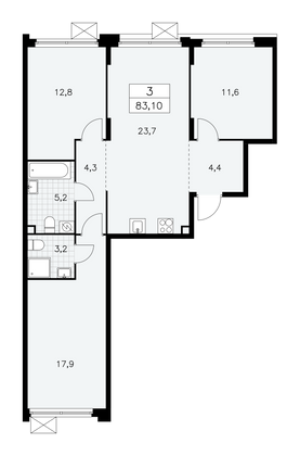 83,1 м², своб. планировка, 2/14 этаж