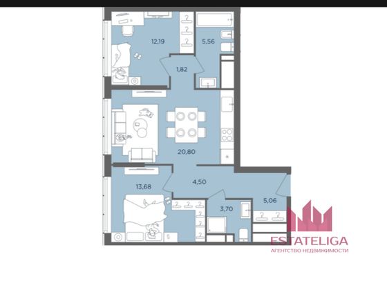 Продажа 2-комнатной квартиры 67,3 м², 46/51 этаж