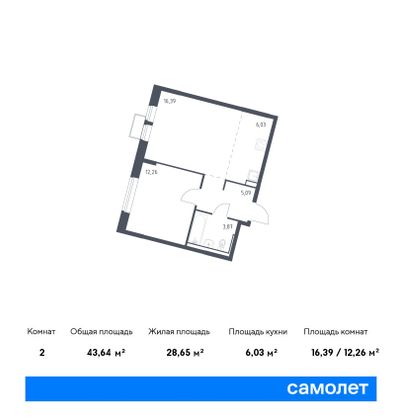 43,6 м², 1-комн. квартира, 11/13 этаж