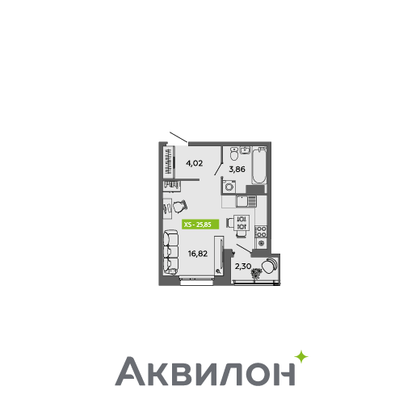 25,9 м², студия, 3/16 этаж