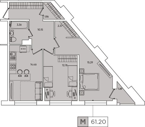 Продажа 2-комнатной квартиры 61,2 м², 2/13 этаж